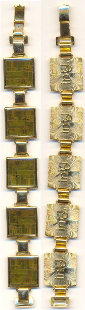 Intel bracelet with Pentium 60 chip dies