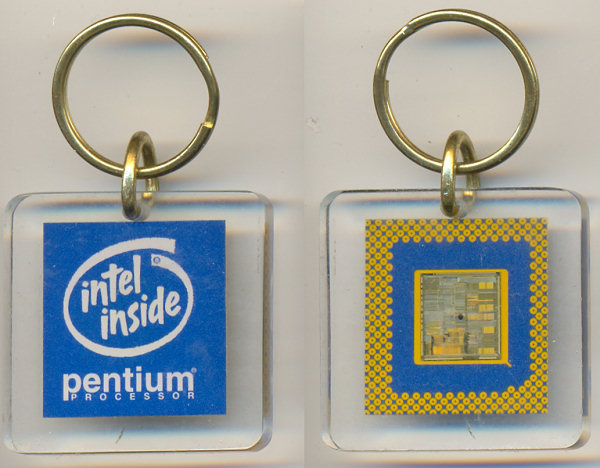 Keychain Intel Pentium with chip light blue square