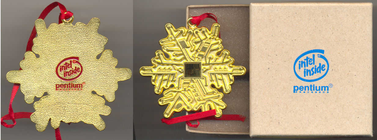 Intel christmas tree ornament with chip (Red print)